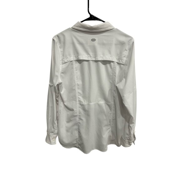 Reel Legends Saltwater Button Front Vented Shirt White Sz Large Petite Gorpcore - Picture 2 of 8